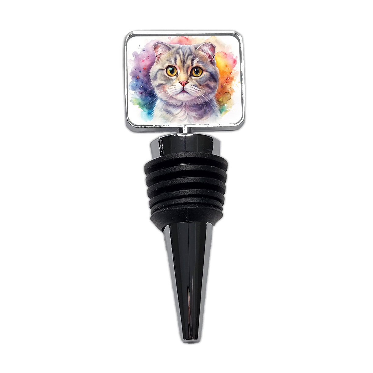 Scottish Fold Cat Watercolor Style Wine Bottle Stopper