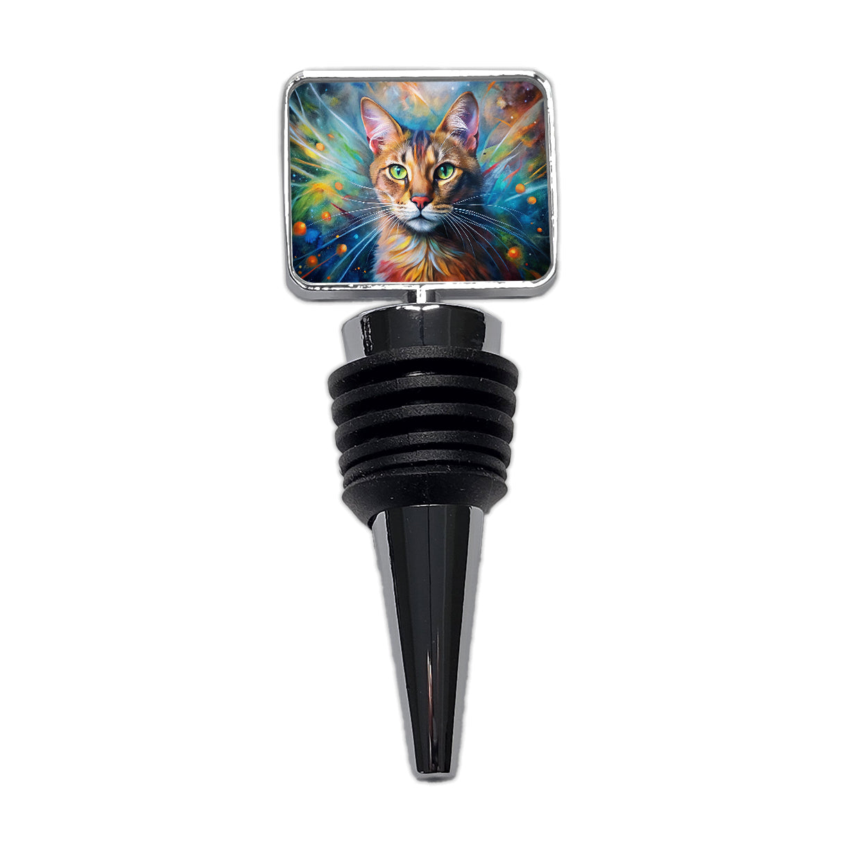 Tabby Cat Abstract Art Color Explosion Wine Bottle Stopper