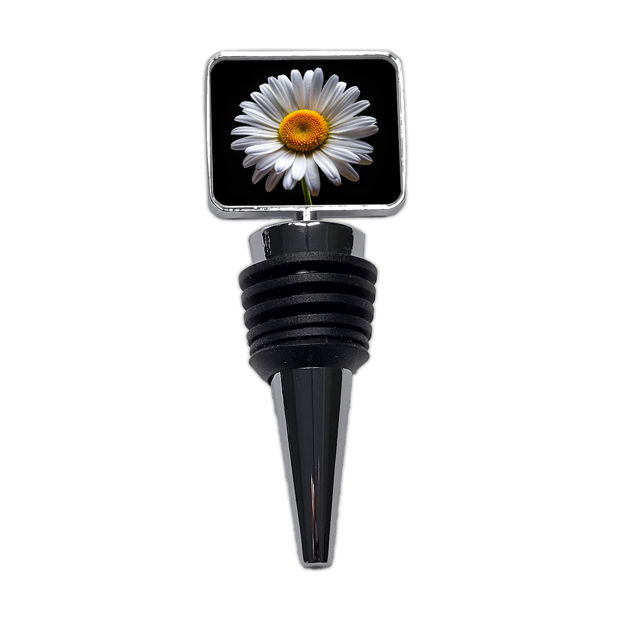 White Daisy Flower Photo Wine Bottle Stopper