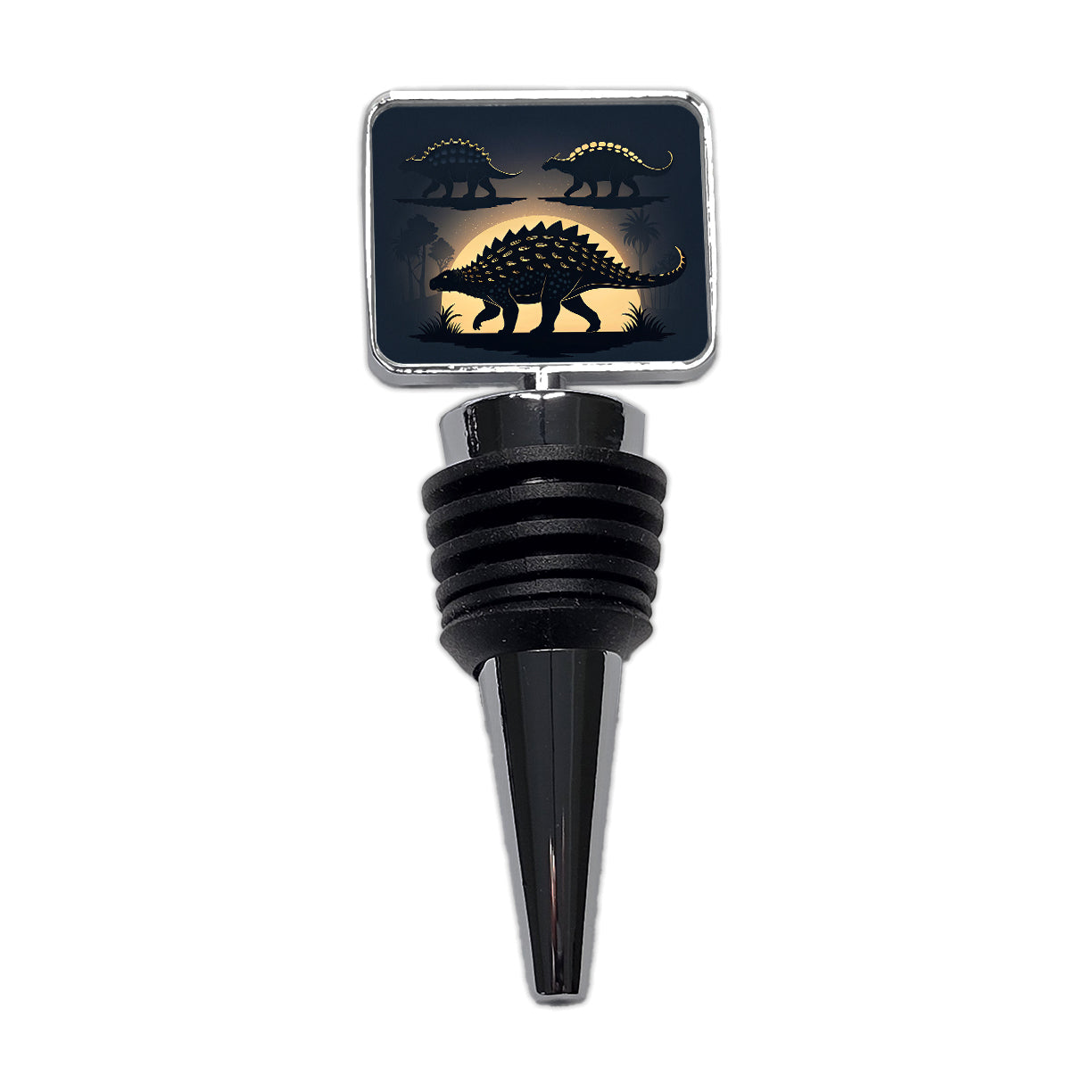 Ankylosaurus Silhouettes Walking Dinosaurs Wine Bottle Stopper