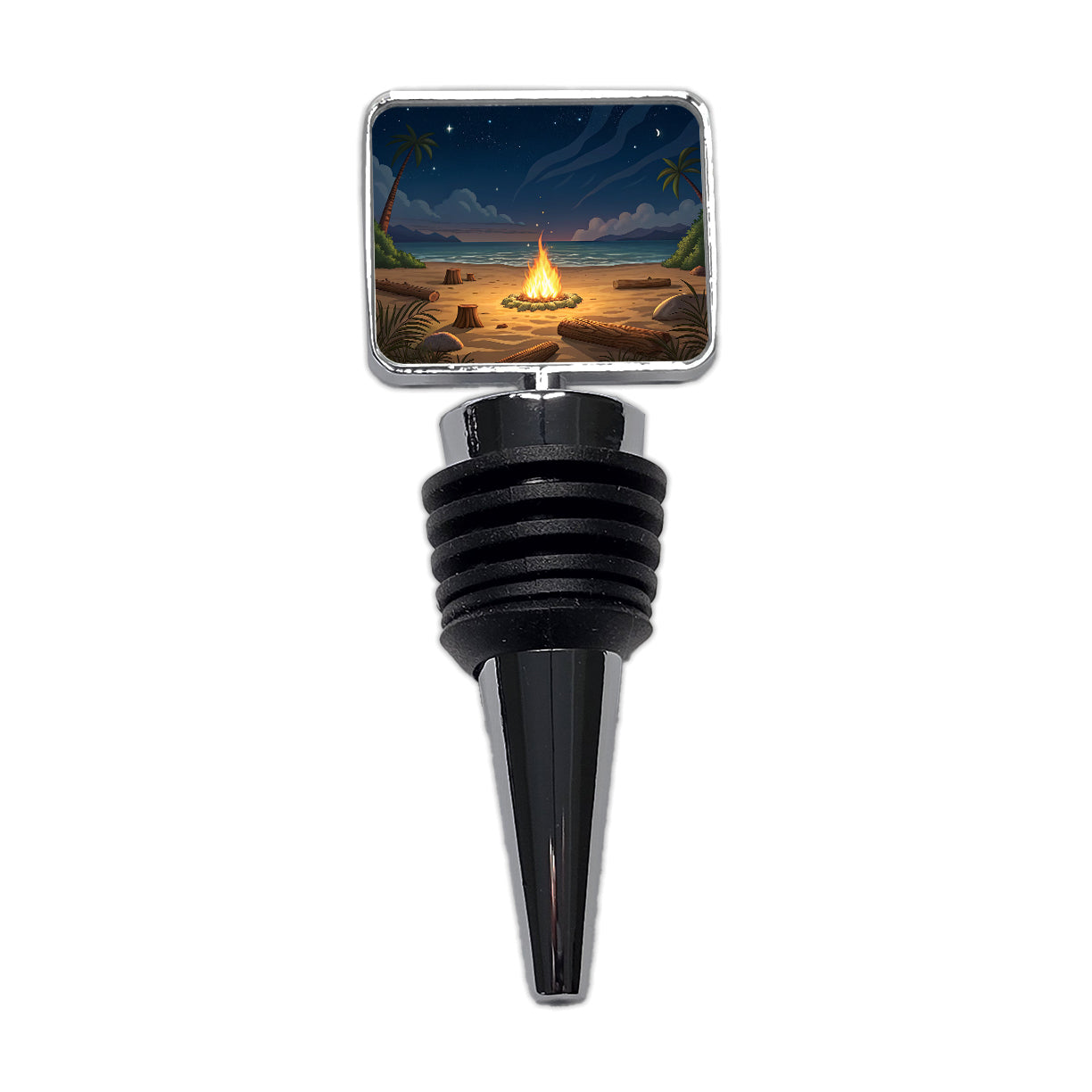 Beach Bonfire Drawing Wine Bottle Stopper