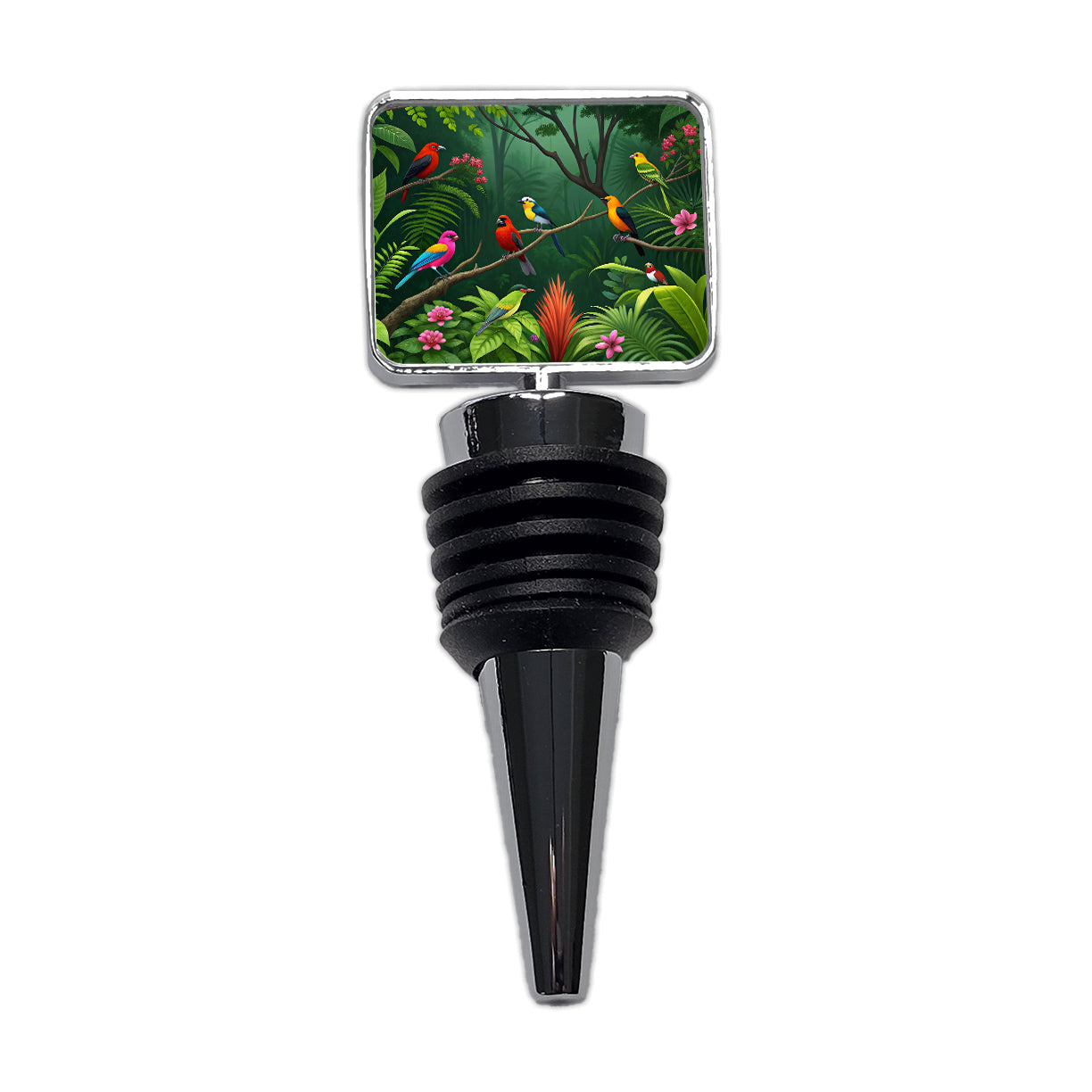 Birds In Jungle Trees Ferns Wine Bottle Stopper