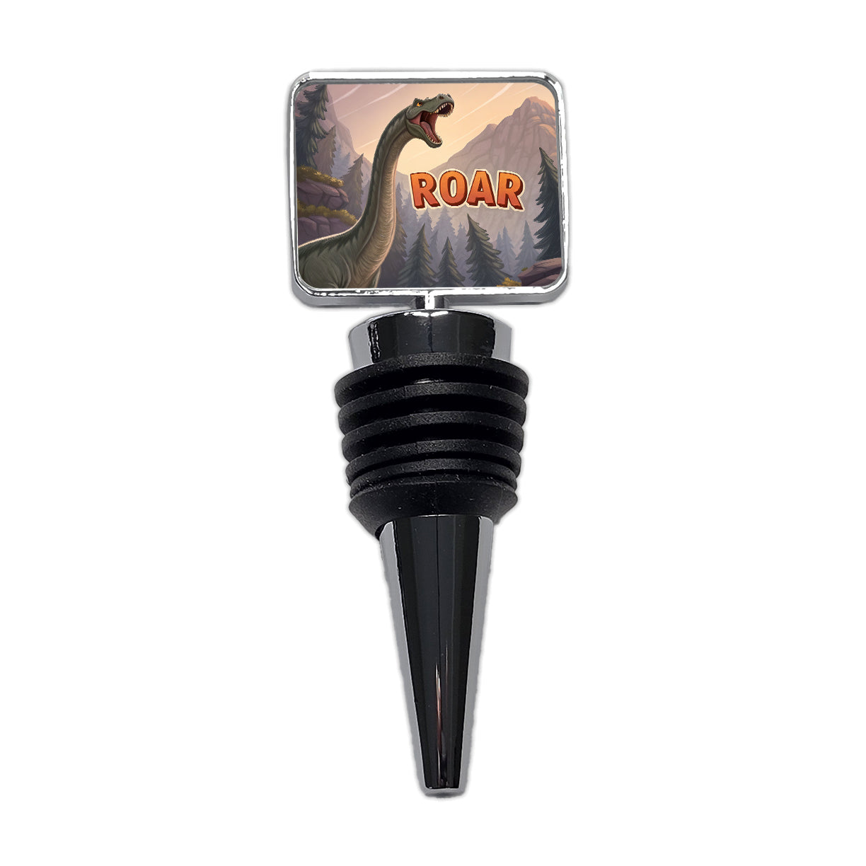 Brontosaurus Roar Bold Text Dinosaur Wine Bottle Stopper