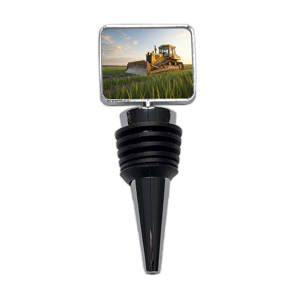 Bulldozer In Grass Field Wine Bottle Stopper