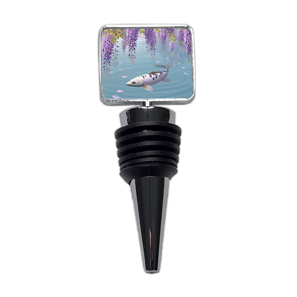 Carp Wisteria Flowers Fish Pond Wine Bottle Stopper