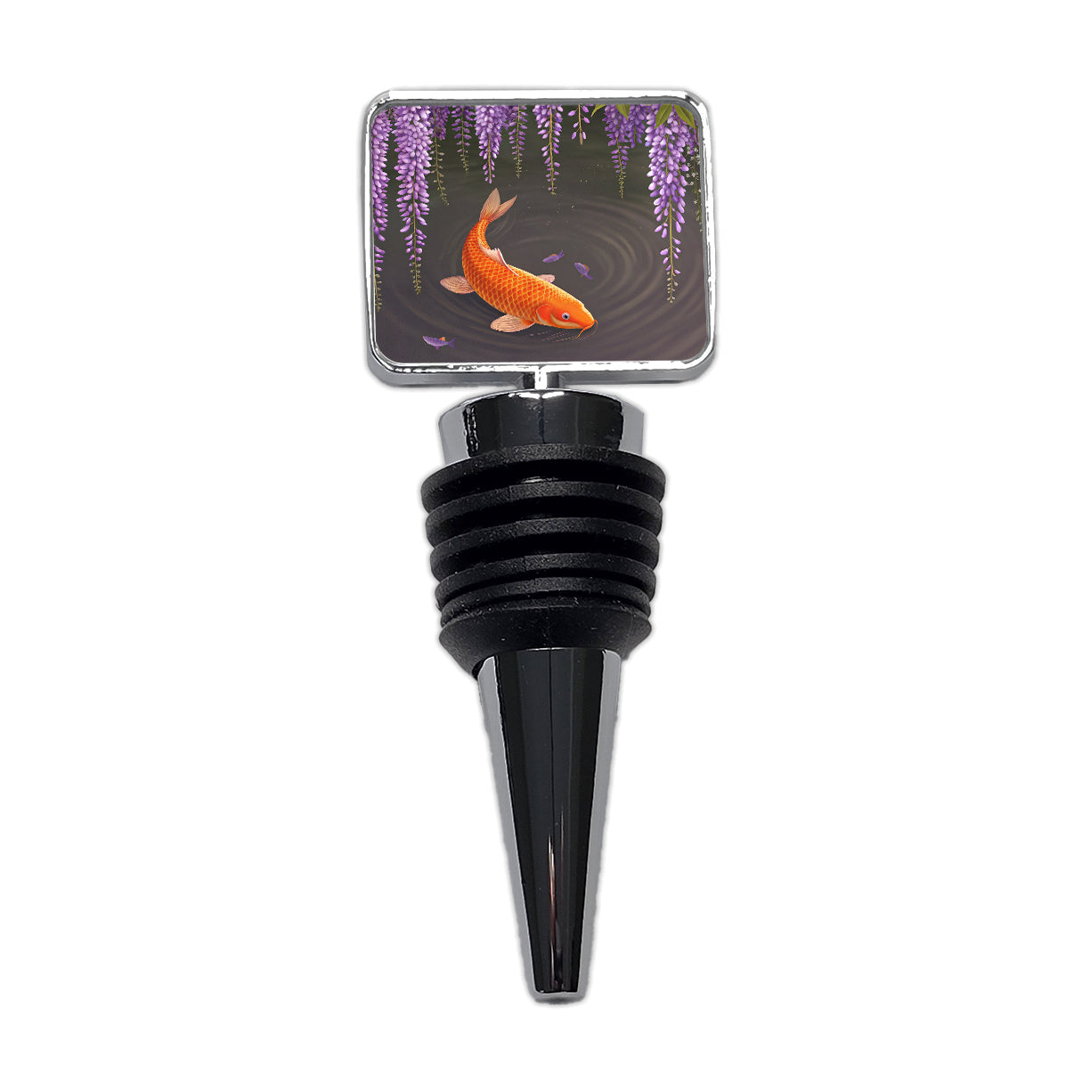 Carp With Wisteria Flowers Pond Wine Bottle Stopper