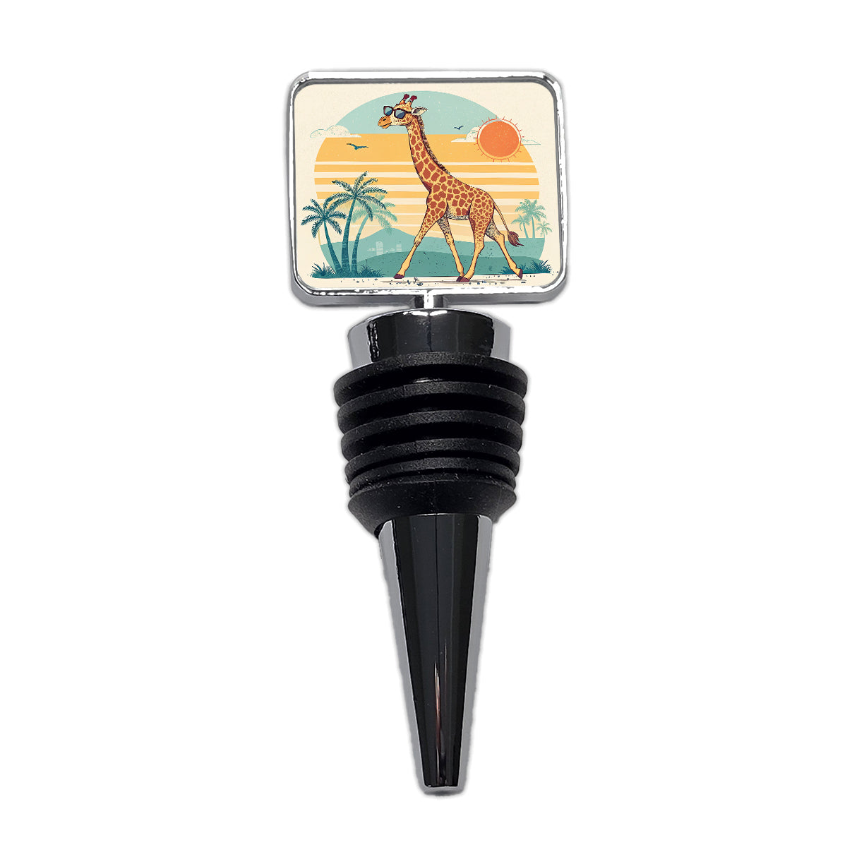 Cool Giraffe Wearing Sunglasses Retro Illustration Sun Wine Bottle Stopper