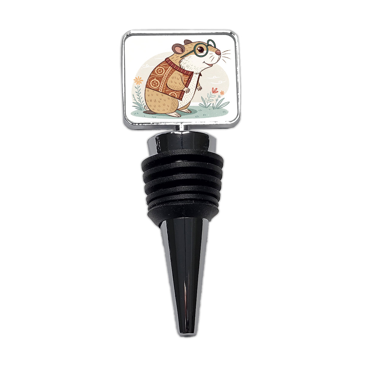 Cool Hamster Wearing Glasses Retro Illustration Cute Wine Bottle Stopper