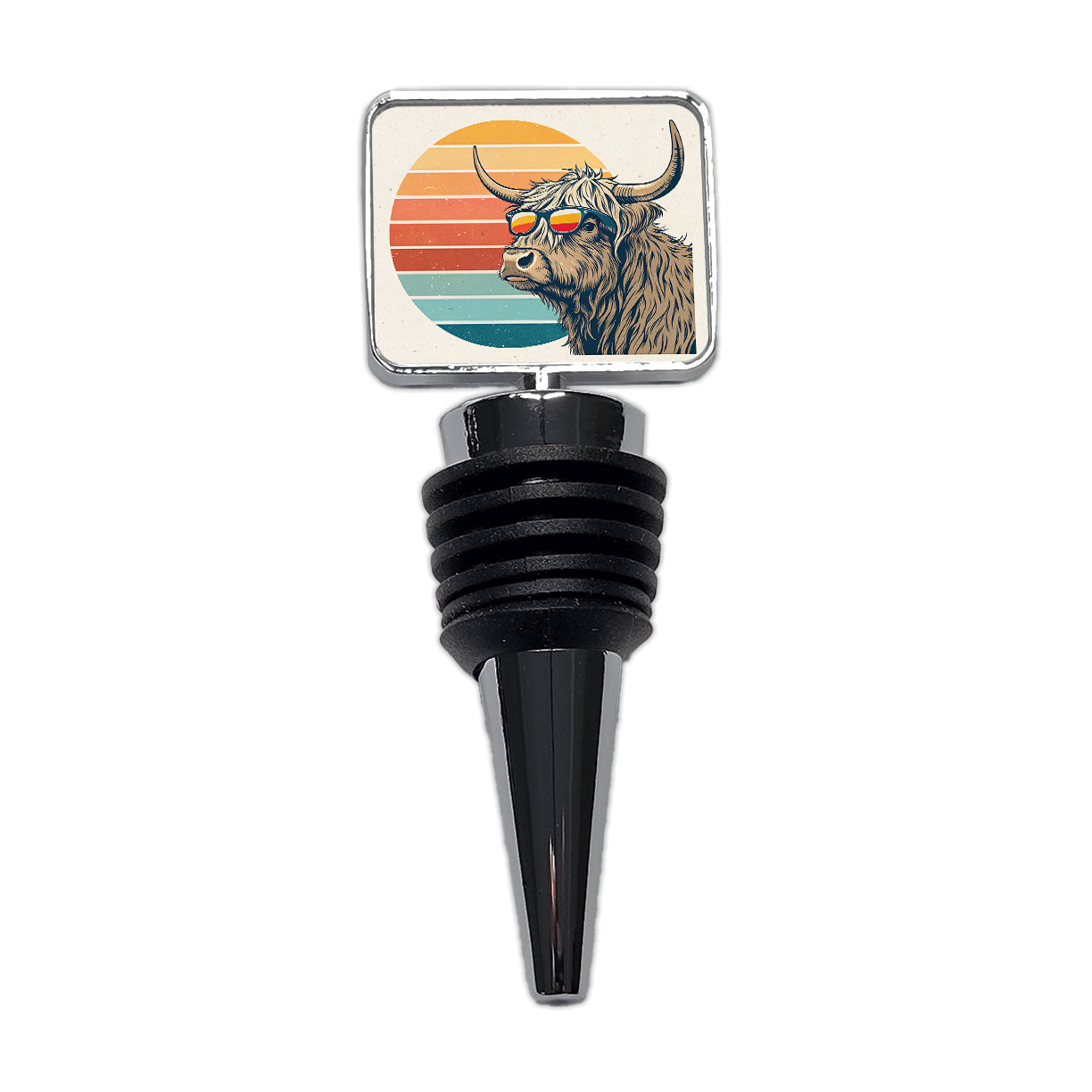 Cool Highland Cow Wearing Sunglasses Retro Illustration Wine Bottle Stopper