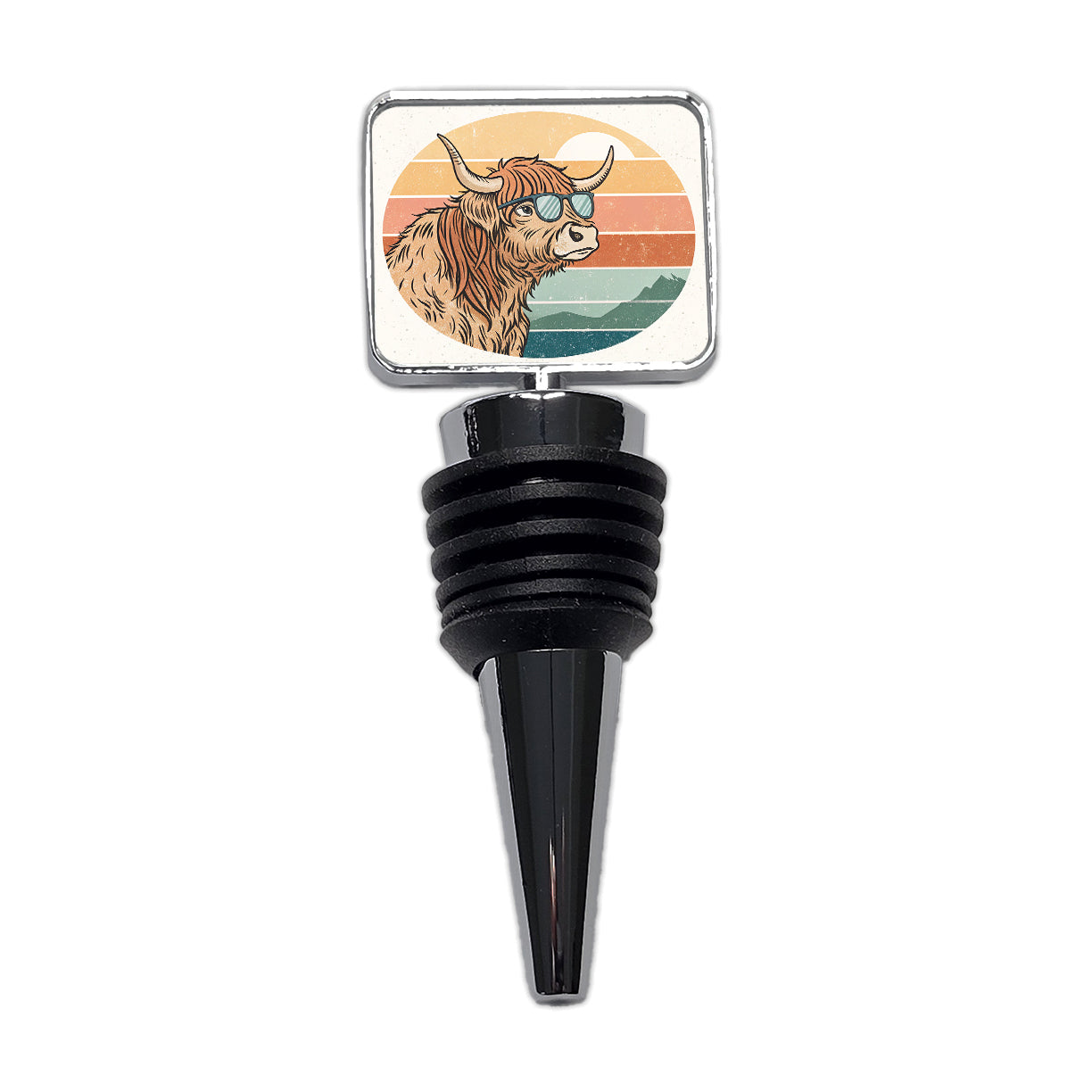 Cool Highland Cow Wearing Sunglasses Retro Wine Bottle Stopper