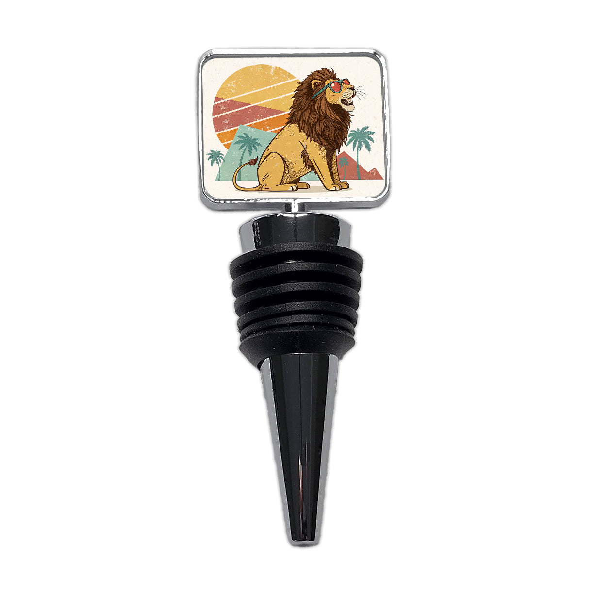 Cool Lion Wearing Sunglasses Retro Illustration Style Wine Bottle Stopper