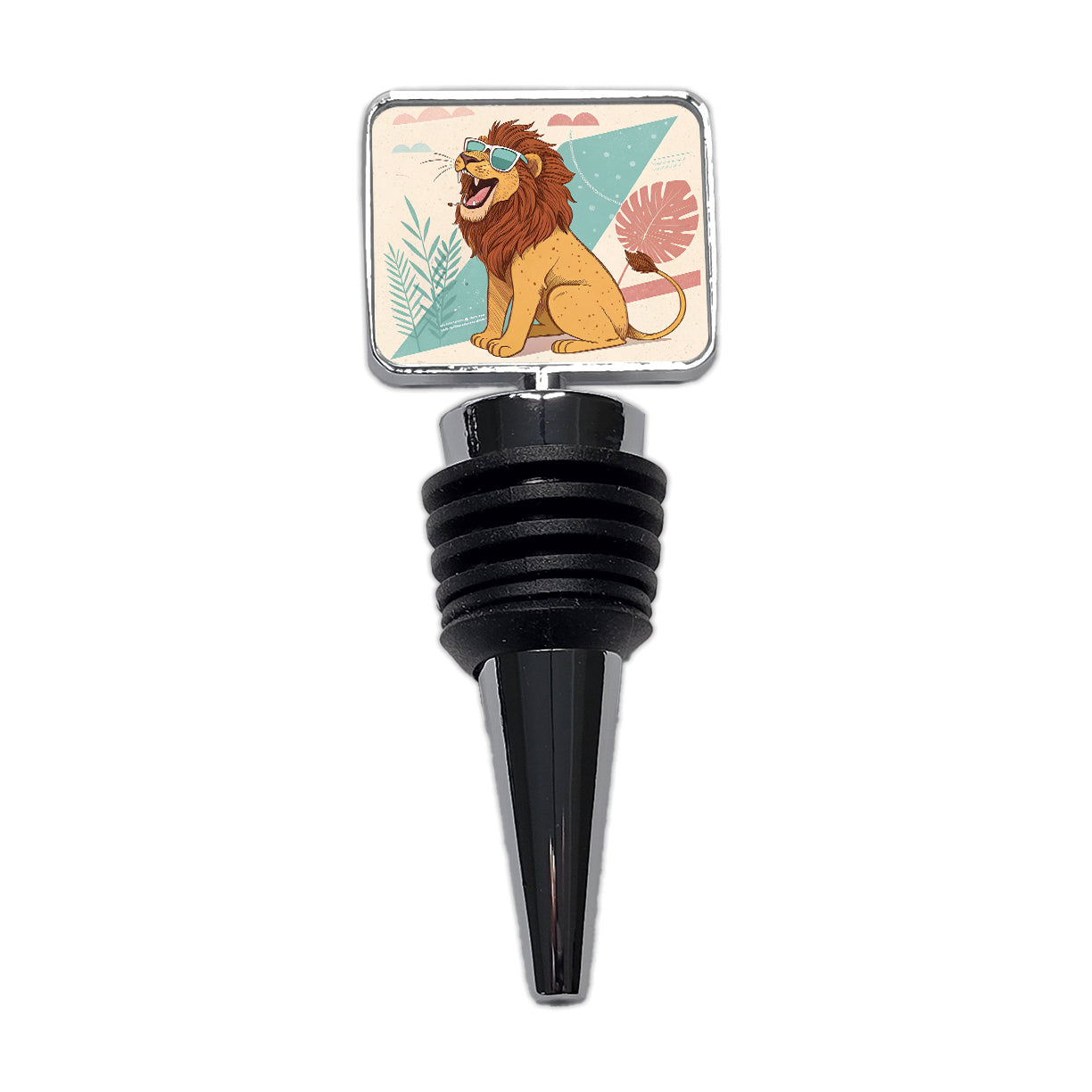 Cool Lion Wearing Sunglasses Retro Illustration Wine Bottle Stopper