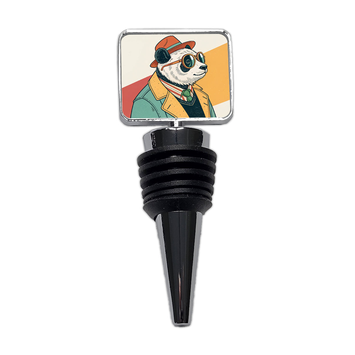 Cool Panda Wearing Glasses Retro Illustration Wine Bottle Stopper