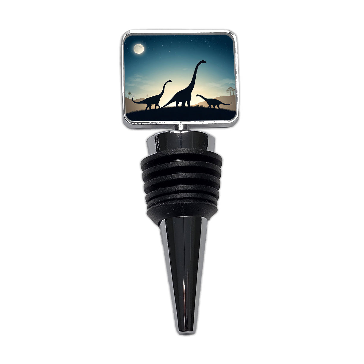 Diplodocus Silhouettes Night Dinosaurs Wine Bottle Stopper