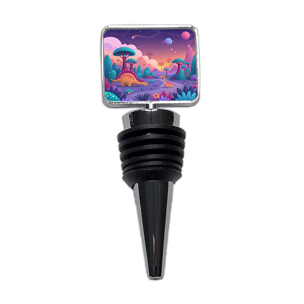 Fantasy Alien Planet Dinosaurs Colorful Wine Bottle Stopper