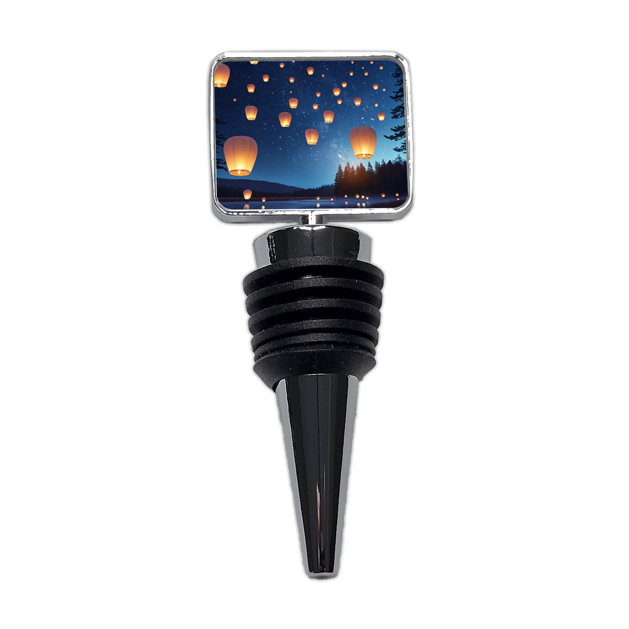 Floating Lanterns Over Lake Wine Bottle Stopper