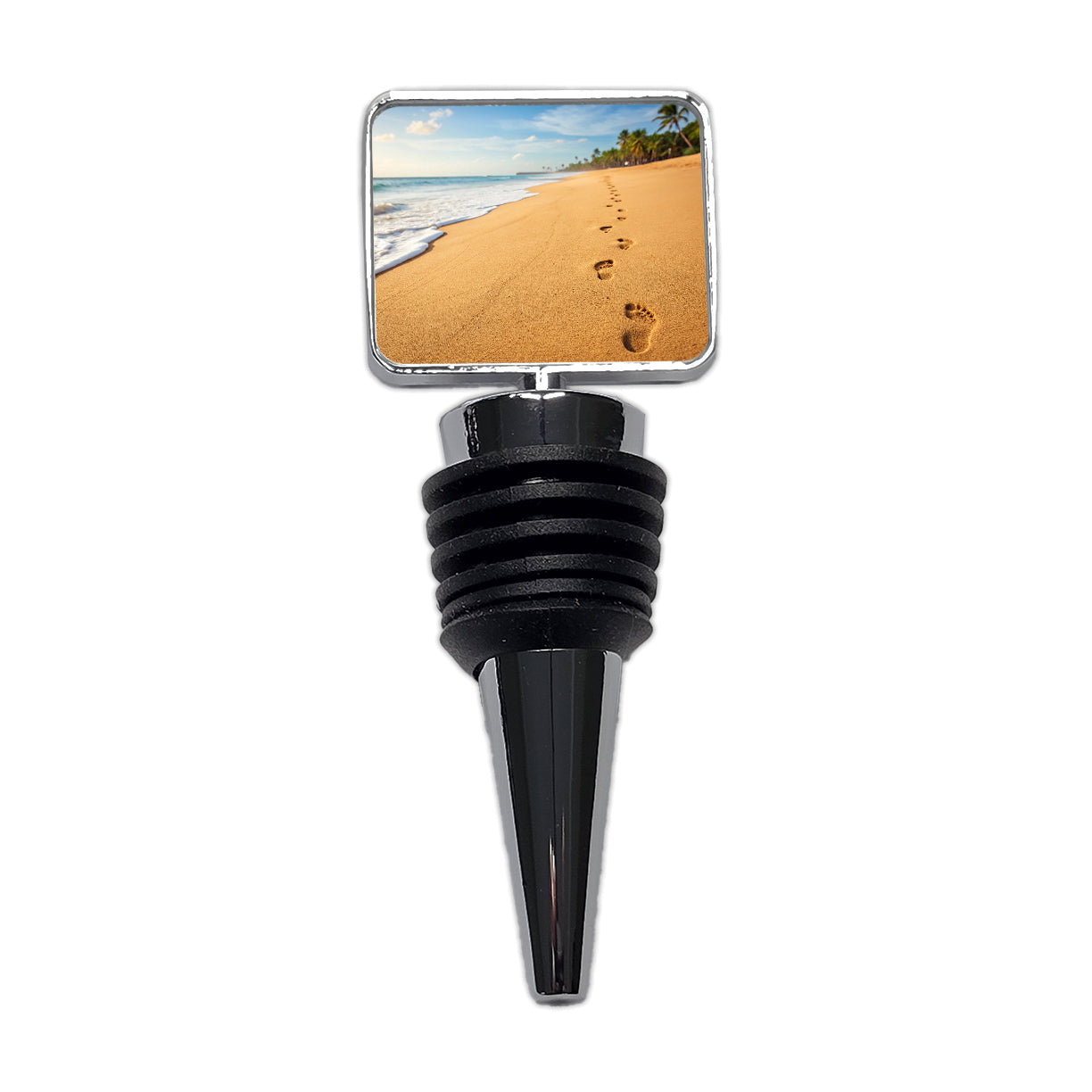 Footprints In The Sand Barefoot Beach Ocean Wine Bottle Stopper