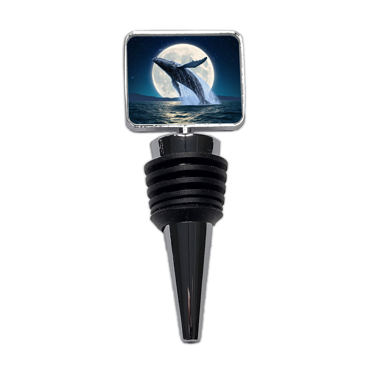Giant Whale Leaping Over Ocean Moon Wine Bottle Stopper
