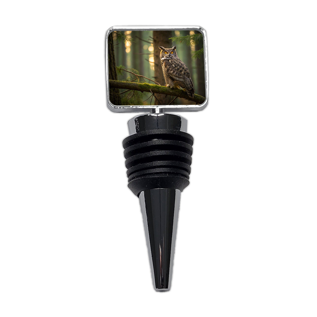 Great Horned Owl On Branch Wine Bottle Stopper