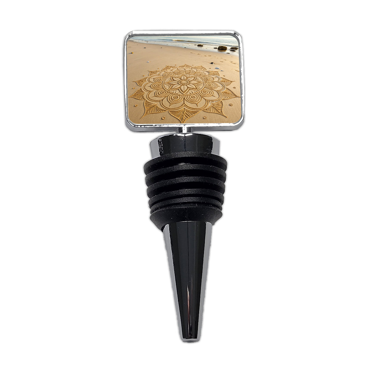 Mandala Pattern Drawn Into Beach Sand Wine Bottle Stopper