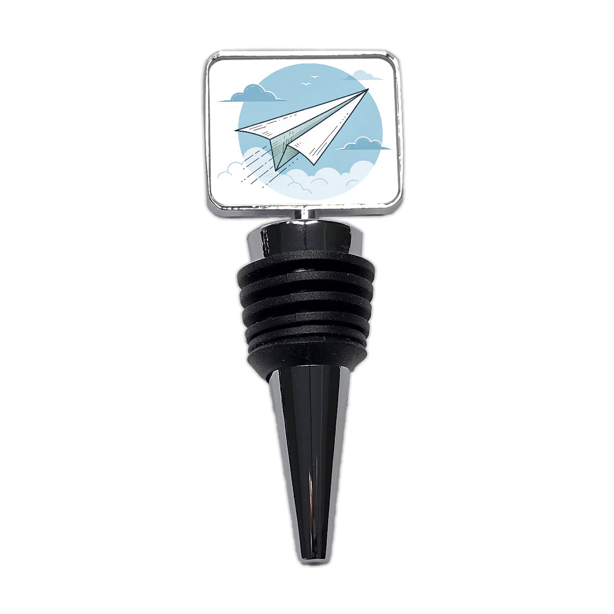 Paper Airplane Illustration Flying Sky Wine Bottle Stopper