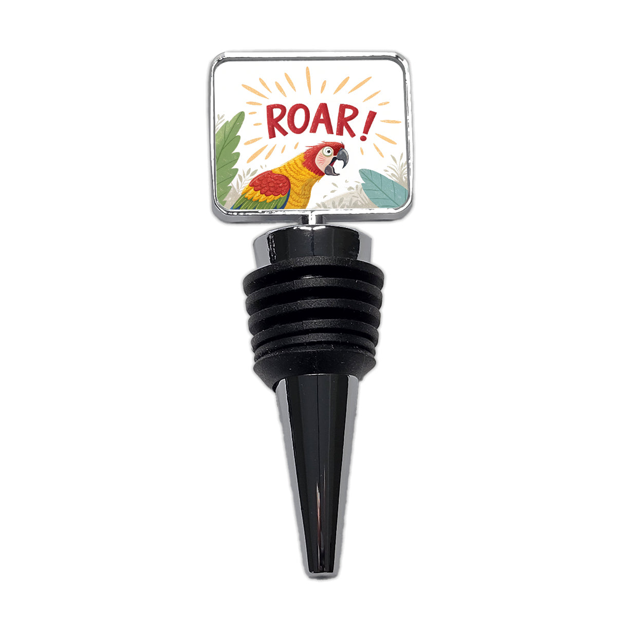 Parrot With Roar Bold Text Funny Wine Bottle Stopper
