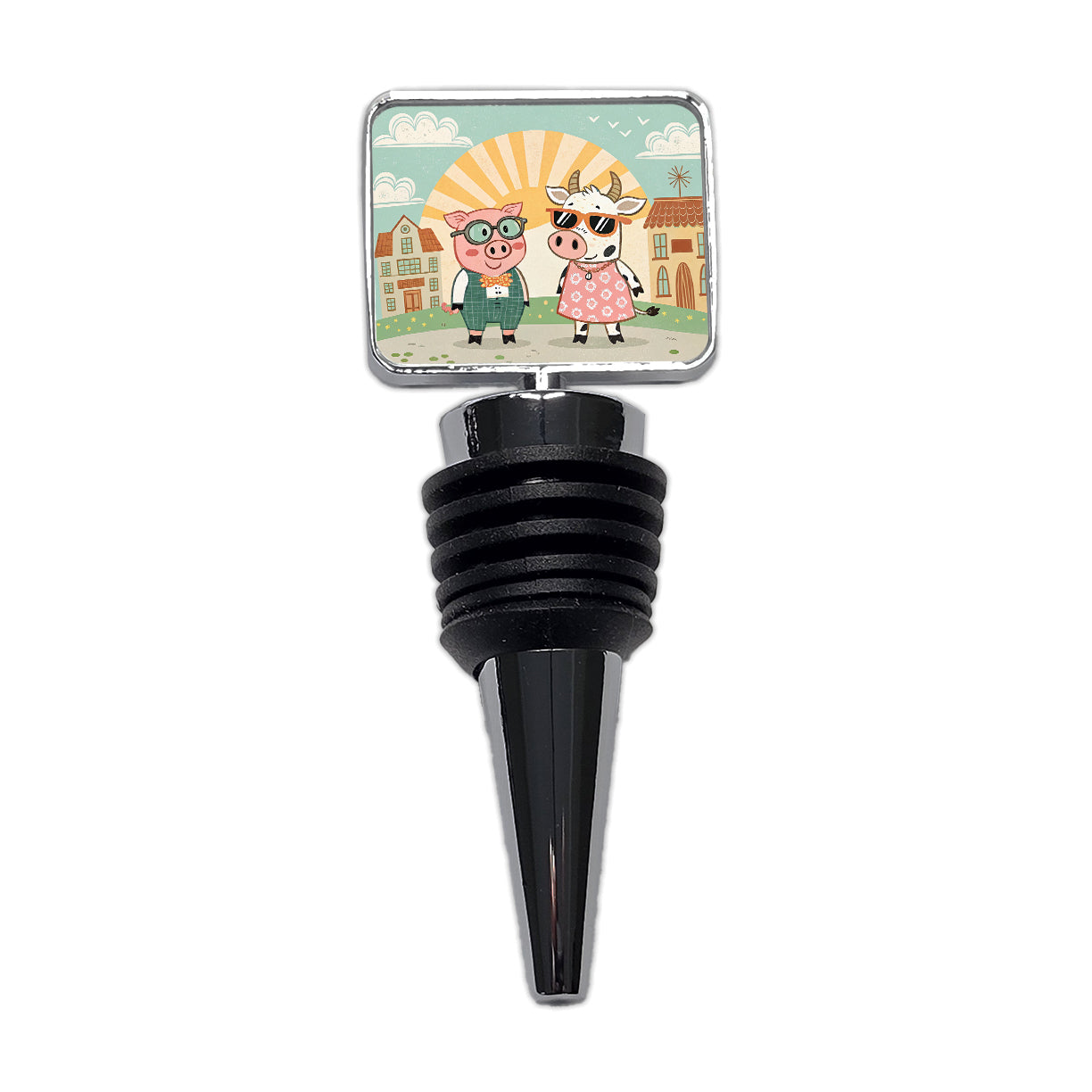 Pig And Cow Wearing Glasses Sunglasses Wine Bottle Stopper