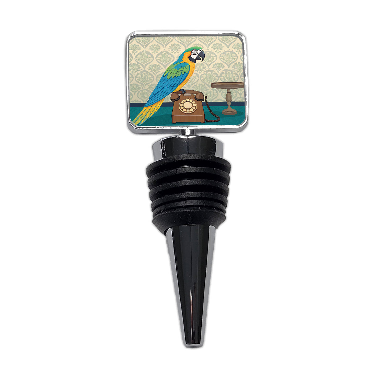 Retro Macaw Phone Bird Wine Bottle Stopper