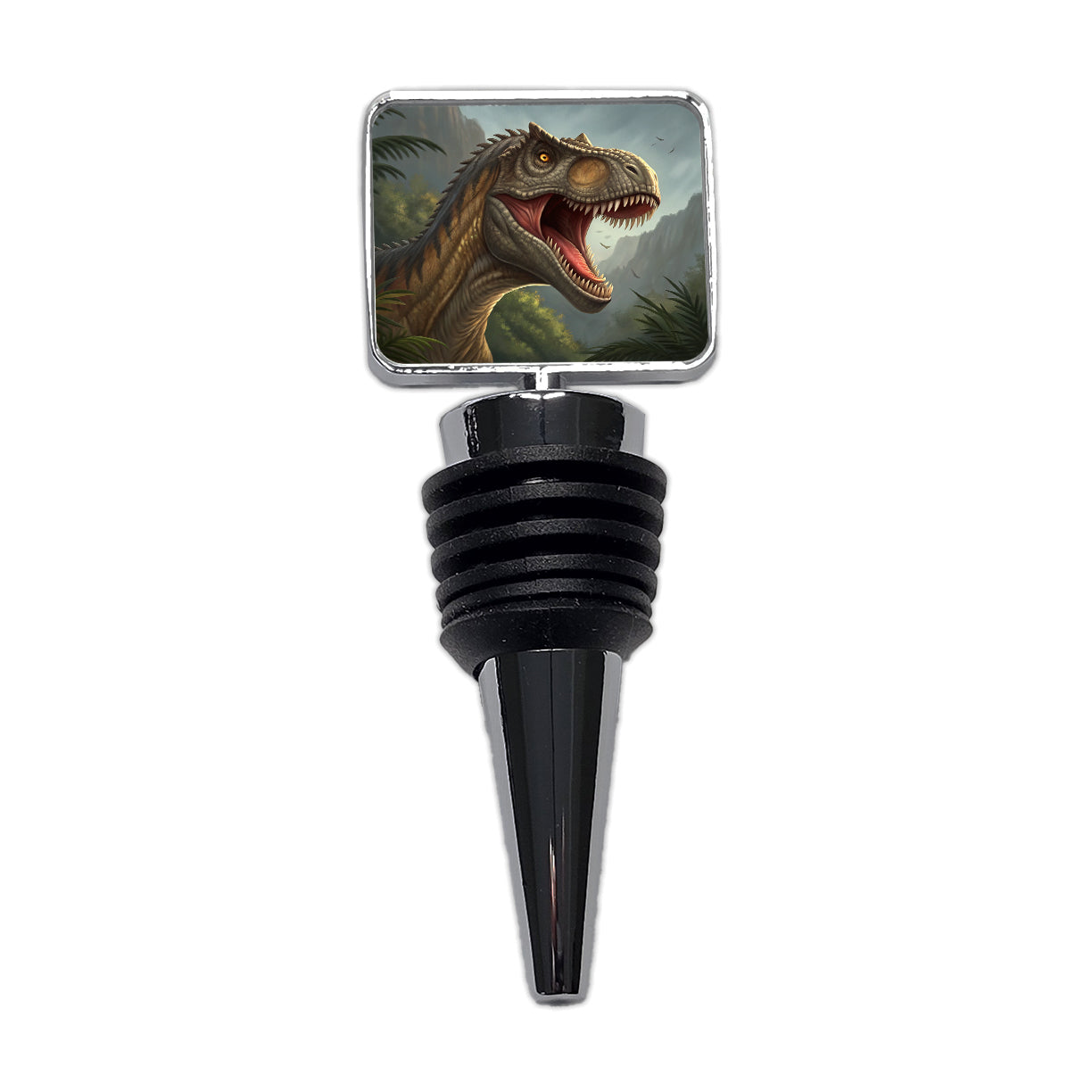 Roaring Allosaurus Dinosaur Mountains Wine Bottle Stopper