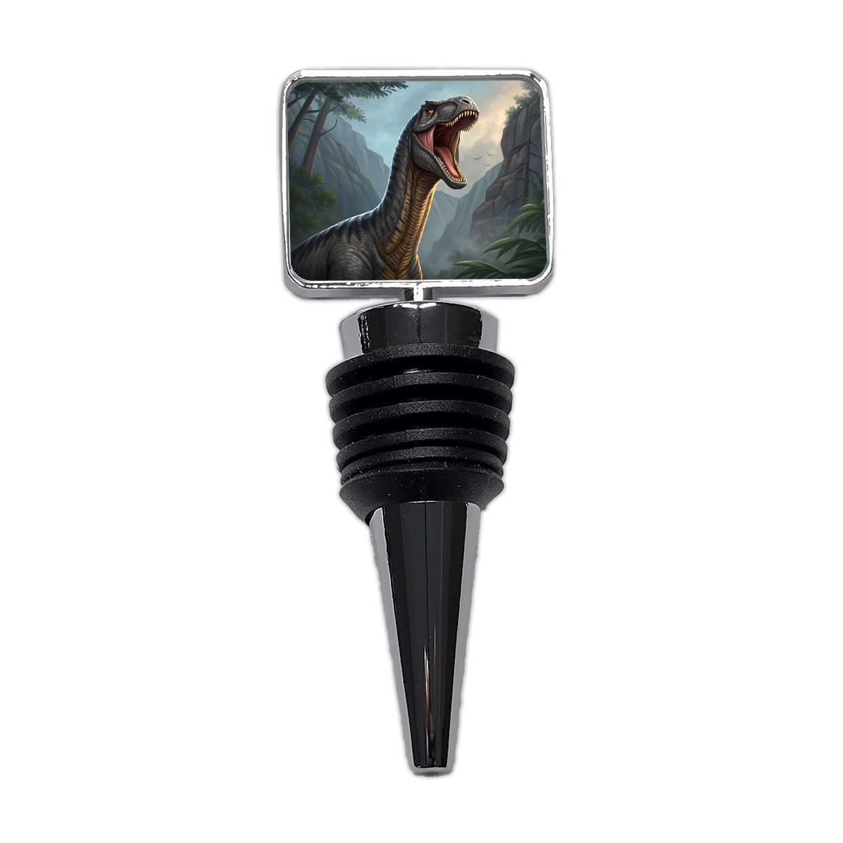 Roaring Argentinosaurus Dinosaur Mountains Wine Bottle Stopper