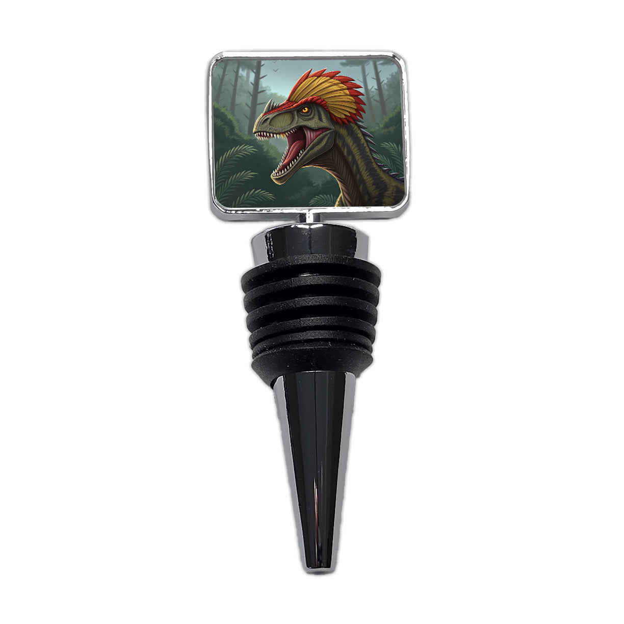 Roaring Dilophosaurus Dinosaur Scary Wine Bottle Stopper