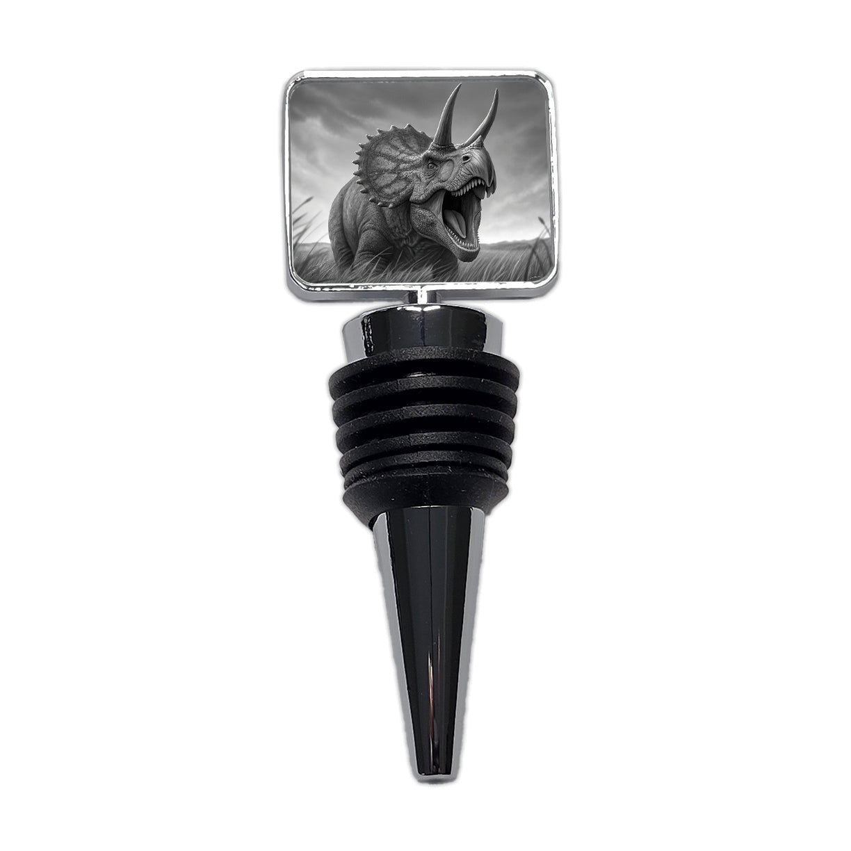 Roaring Triceratops Dinosaur Gray Wine Bottle Stopper