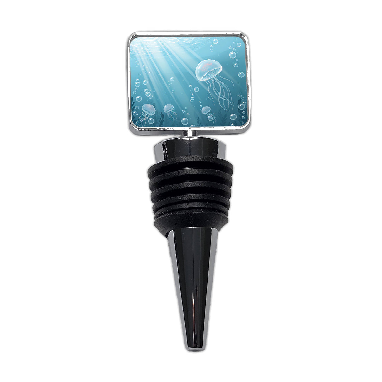 Soft Blue Tones Floating Jellyfish Bubbles Ocean Wine Bottle Stopper