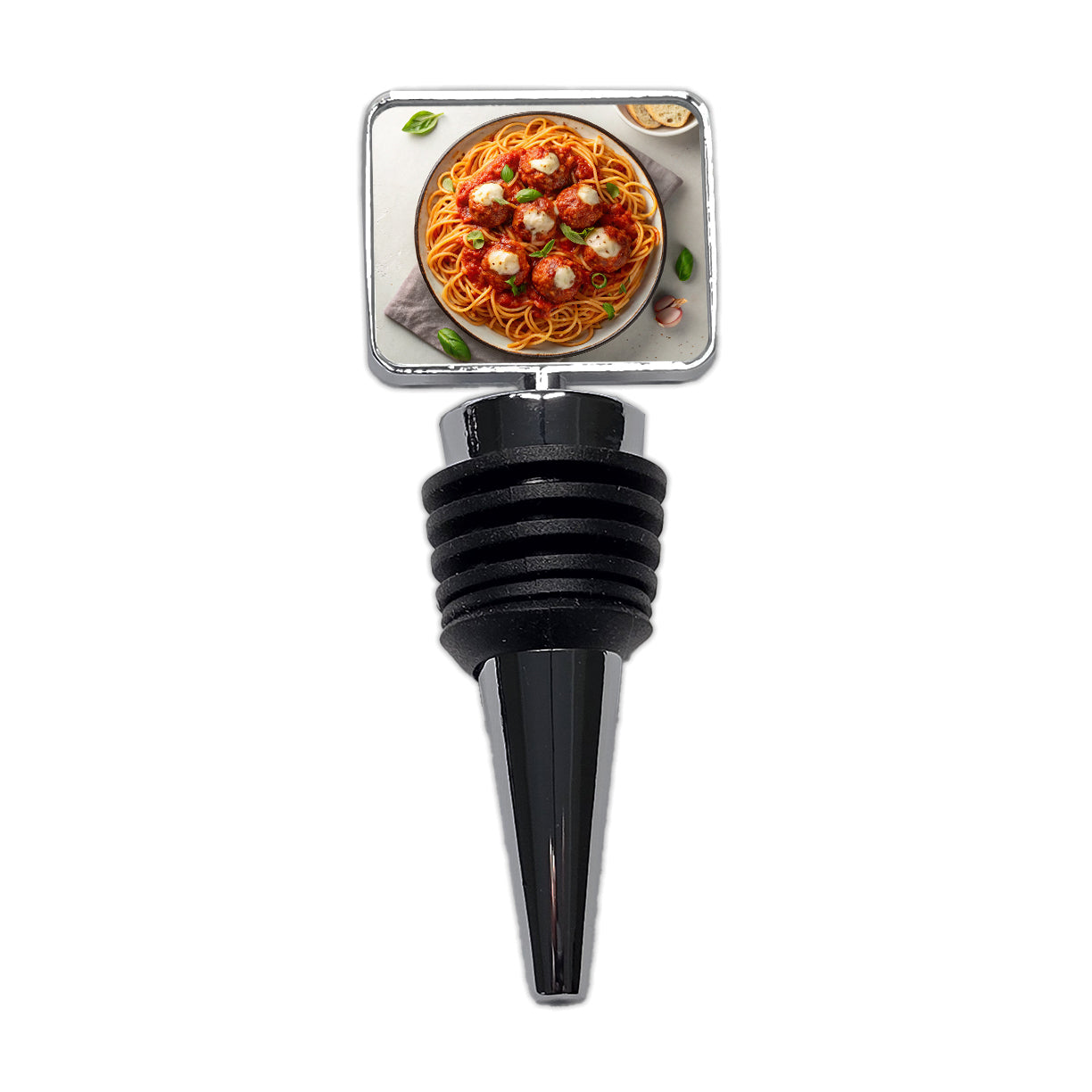 Spaghetti And Meatballs Top Down View Pasta Wine Bottle Stopper