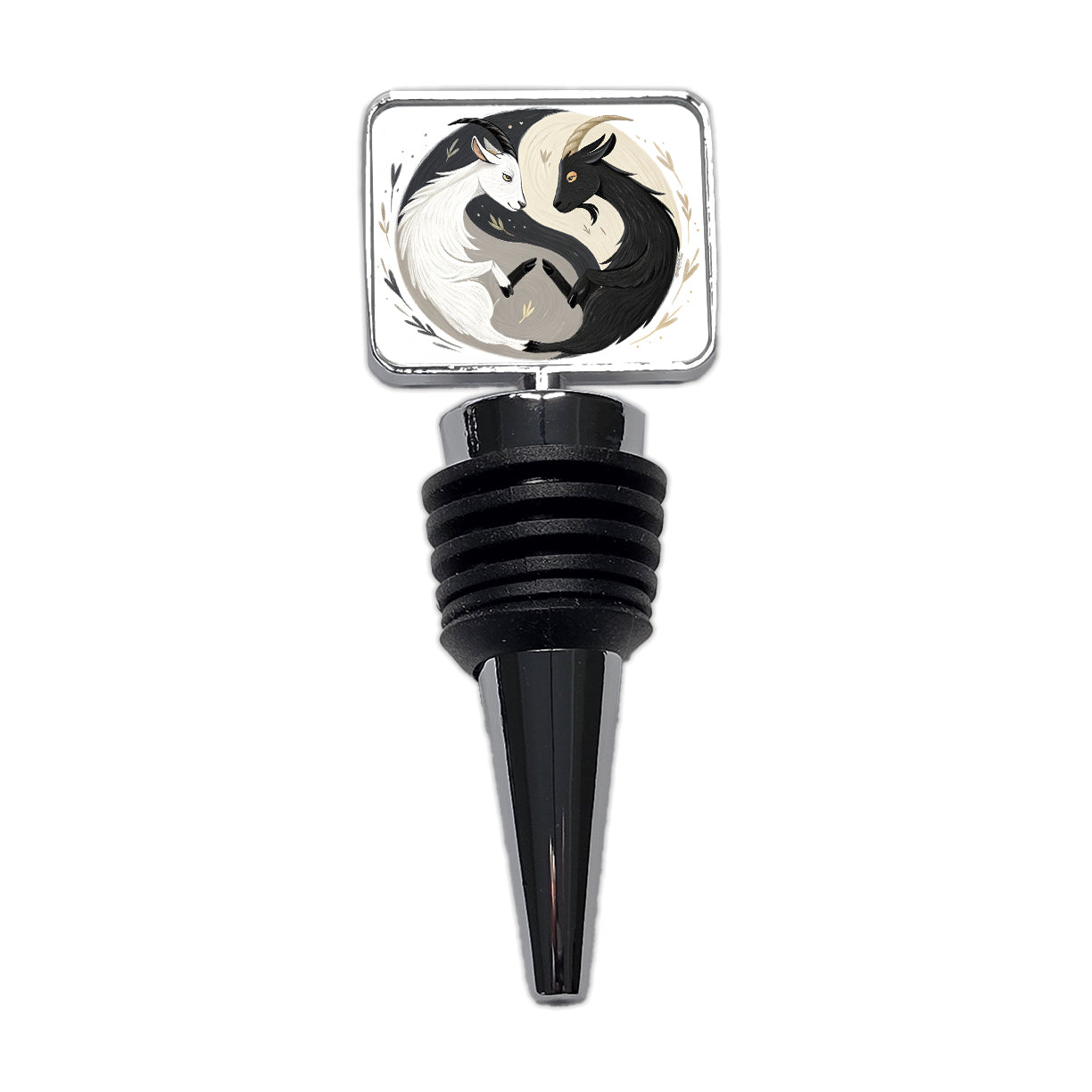 Two Goats Yin Yang White Black Wine Bottle Stopper