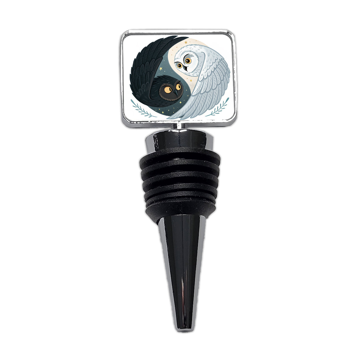 Two Owls Yin Yang Black White Wine Bottle Stopper