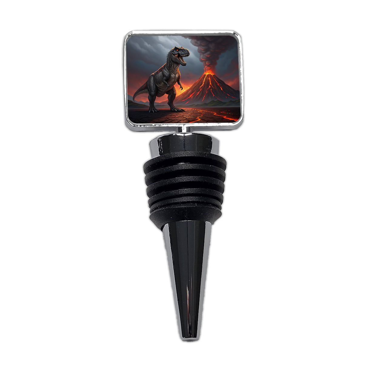 Tyrannosaurus T-Rex Dinosaur Volcano Erupting Wine Bottle Stopper