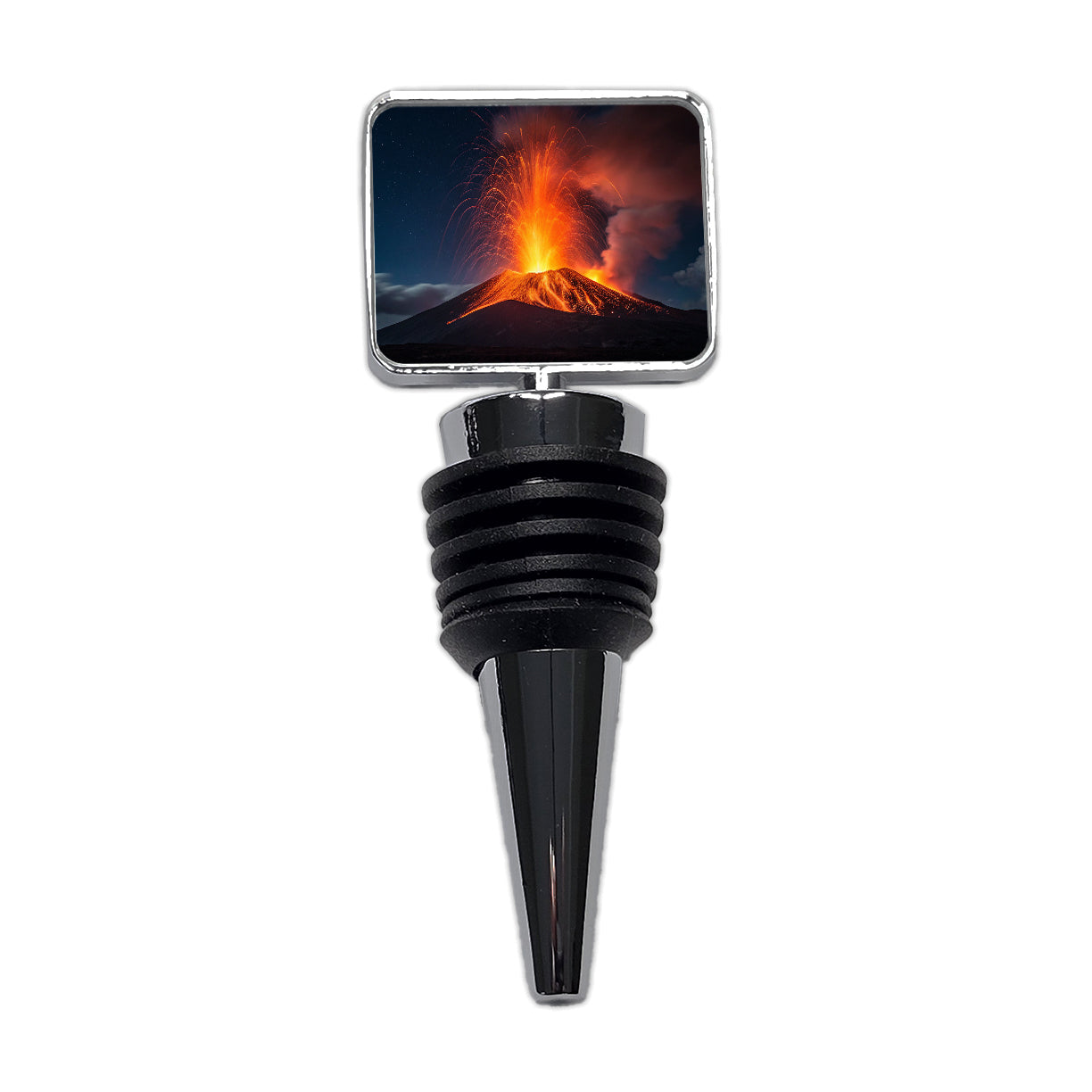 Volcano Erupting At Night Wine Bottle Stopper