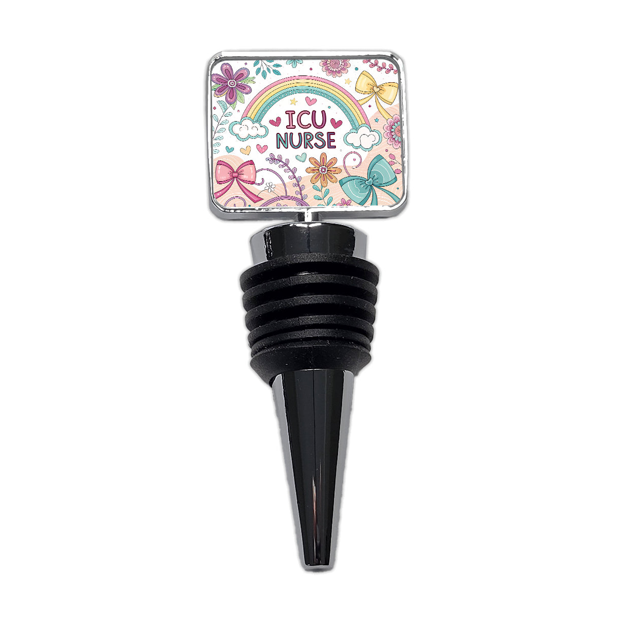 ICU Nurse Appreciation Coquette Bows Flowers Wine Bottle Stopper