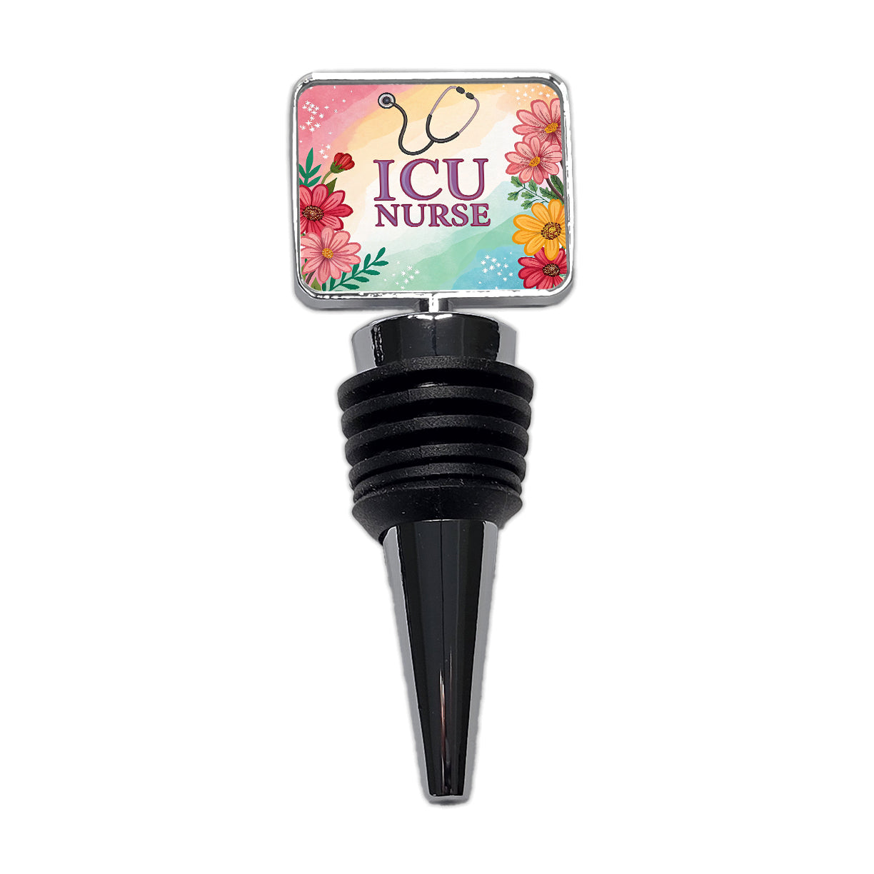 ICU Nurse Appreciation Stethoscope Flowers Floral Wine Bottle Stopper
