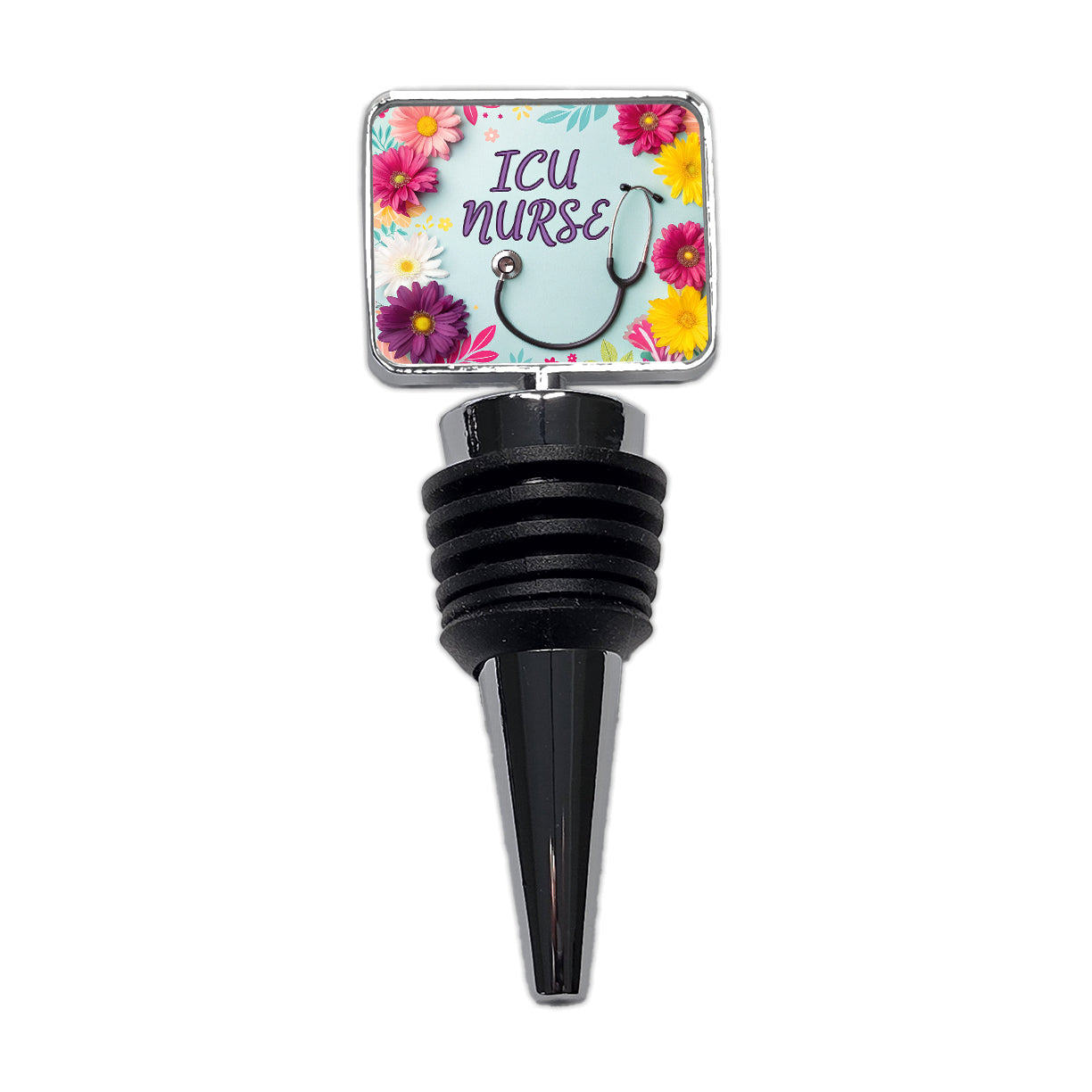ICU Nurse Appreciation Stethoscope Flowers Wine Bottle Stopper