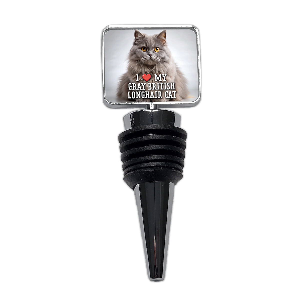I Love My Gray British Longhair Cat Heart Wine Bottle Stopper
