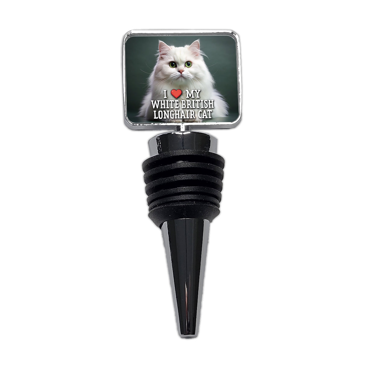 I Love My White British Longhair Cat Heart Wine Bottle Stopper