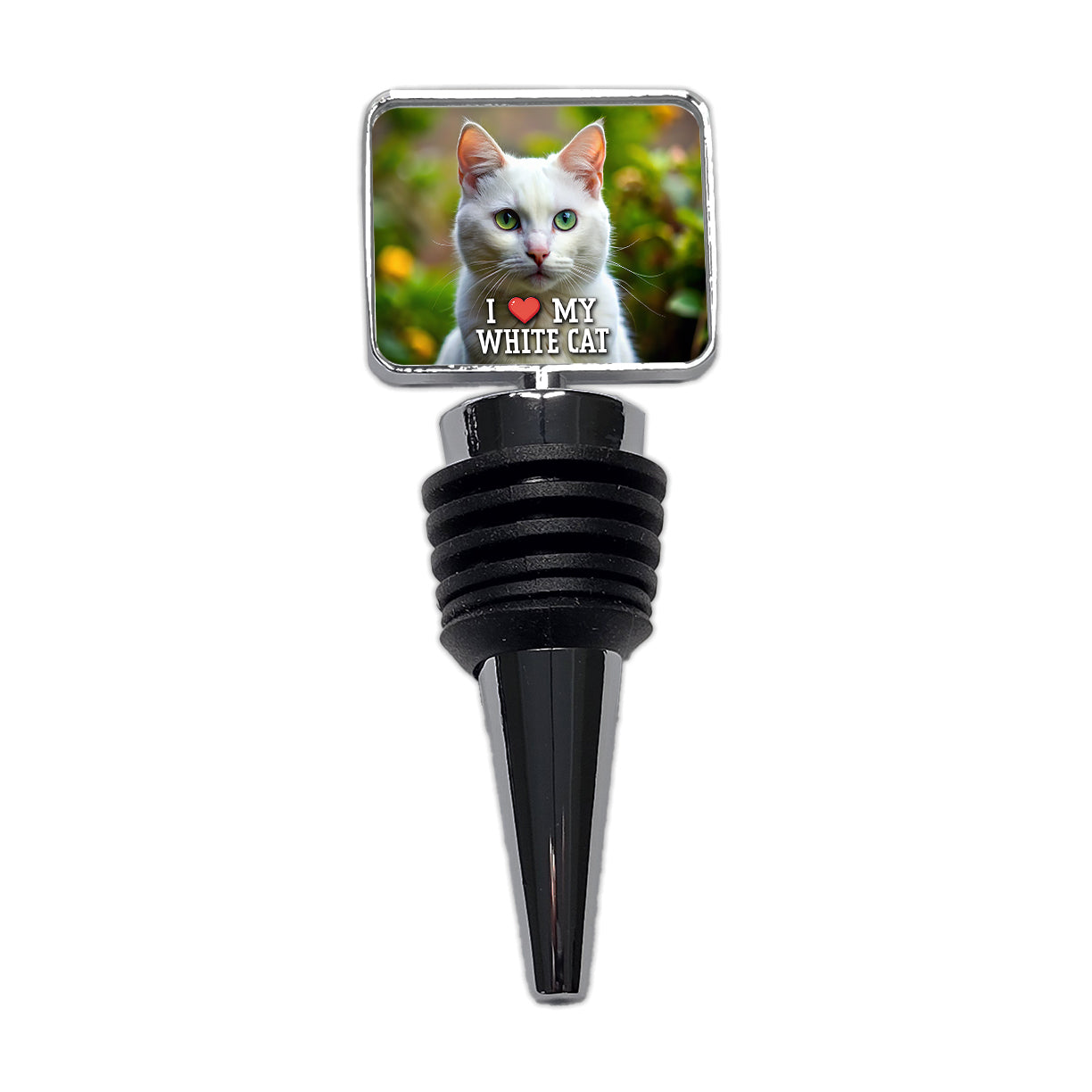 I Love My White Cat Heart Wine Bottle Stopper
