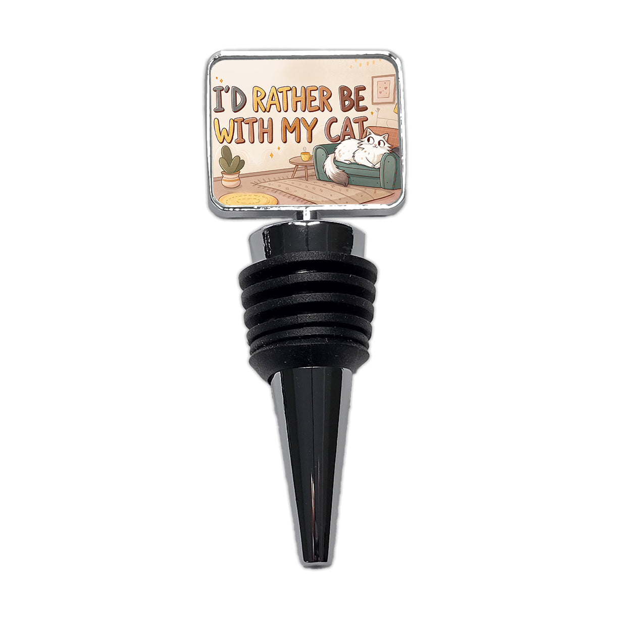 I'd Rather Be With My Cat Funny Wine Bottle Stopper