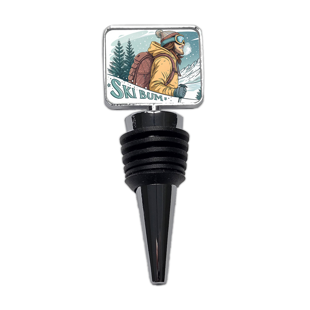 Ski Bum On The Mountain Wine Bottle Stopper