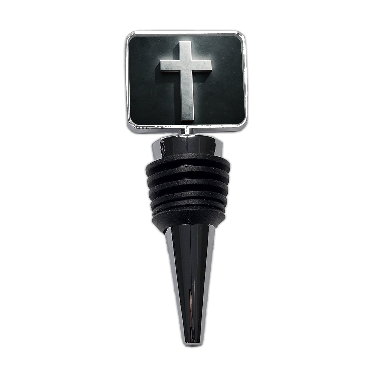 White Cross On Dark Background Religious Wine Bottle Stopper