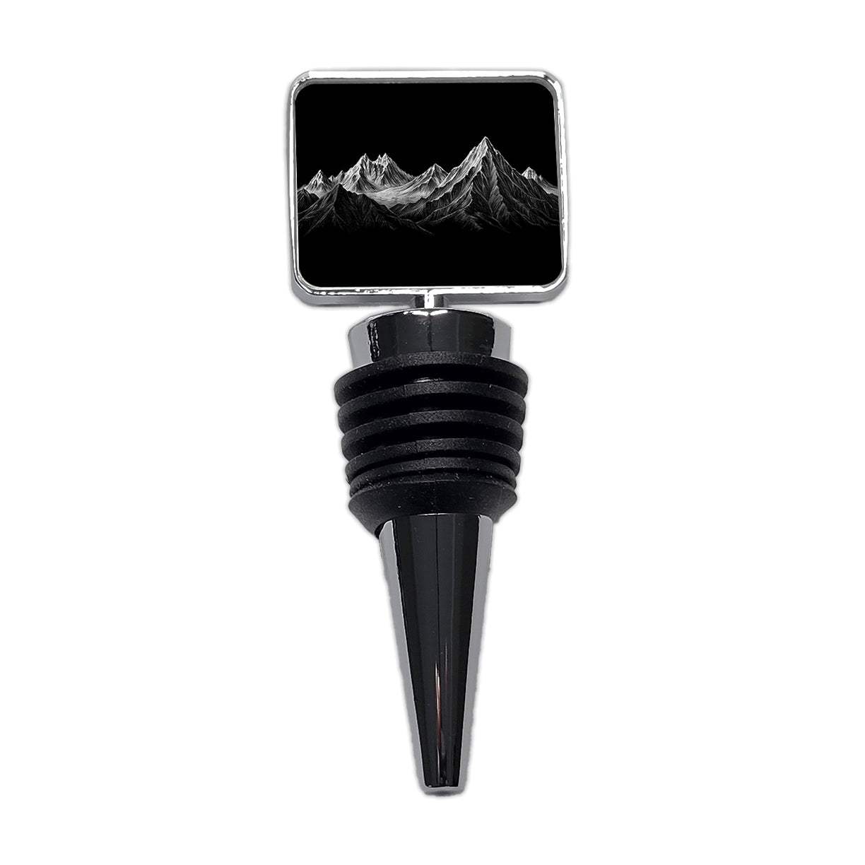 White Mountains On Black Outdoors Hiking Camping Wine Bottle Stopper