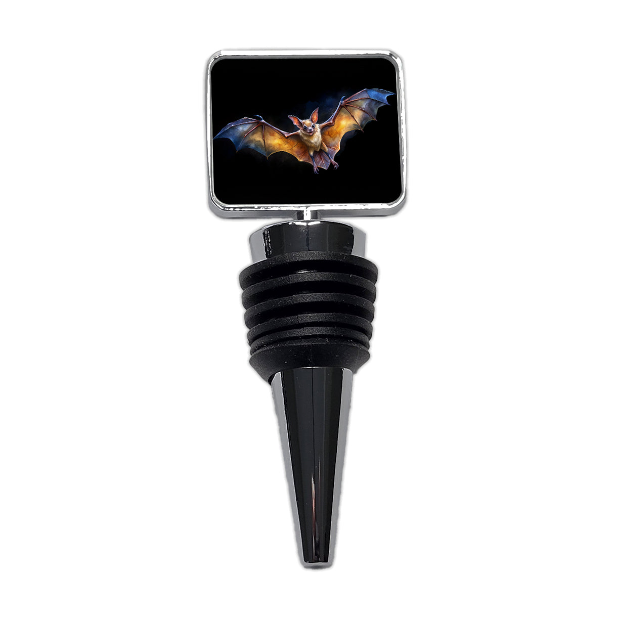Bat Flying Watercolor Black Background Wine Bottle Stopper