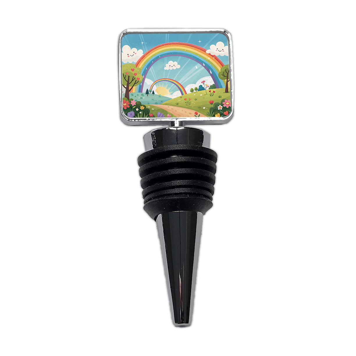Double Rainbow Cartoon Illustration Wine Bottle Stopper
